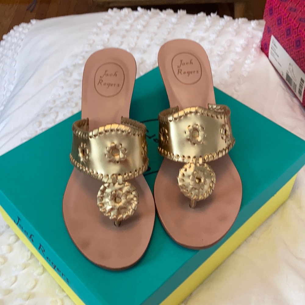 Jack Rogers High Wedge Gold Sandals